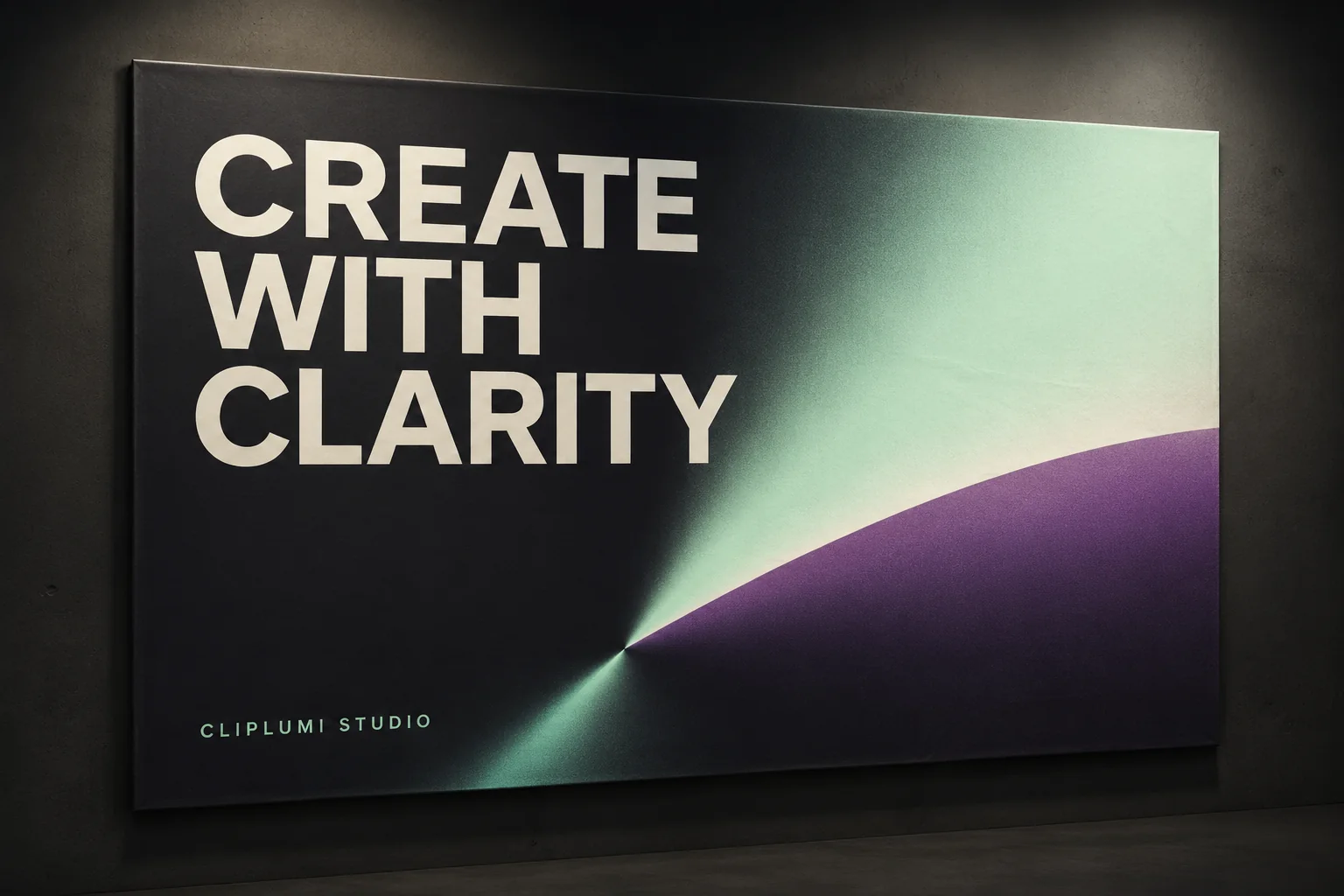 An original ClipLumi studio poster with the clear headline CREATE WITH CLARITY